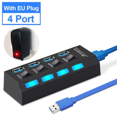 USB Hub 3.0 USB Splitter Multi USB 2.0 Hub Multiple 4/7 Port Hab Splitters With Power Adapter Computer Accessories Hub For PC