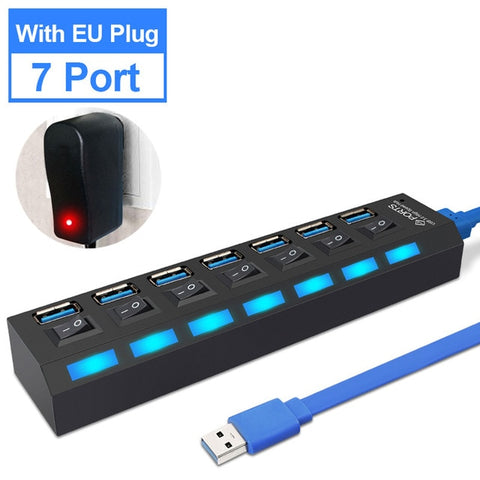 USB Hub 3.0 USB Splitter Multi USB 2.0 Hub Multiple 4/7 Port Hab Splitters With Power Adapter Computer Accessories Hub For PC