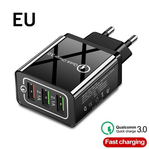 Universal 3 Port USB Charger EU/US Quick Charge 3.0 3A Fast USB Charger Quick Charge Compatible For iphone Samsung Xiaomi Huawei