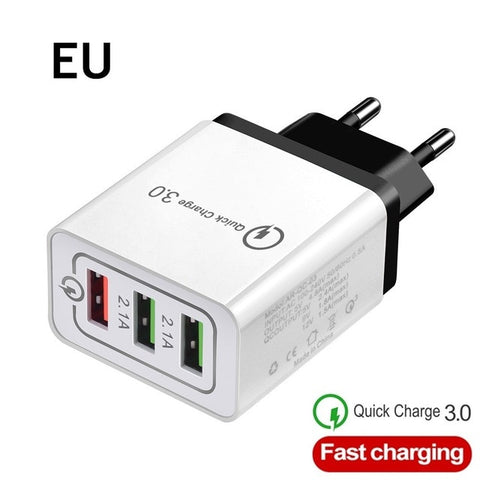 Universal 3 Port USB Charger EU/US Quick Charge 3.0 3A Fast USB Charger Quick Charge Compatible For iphone Samsung Xiaomi Huawei