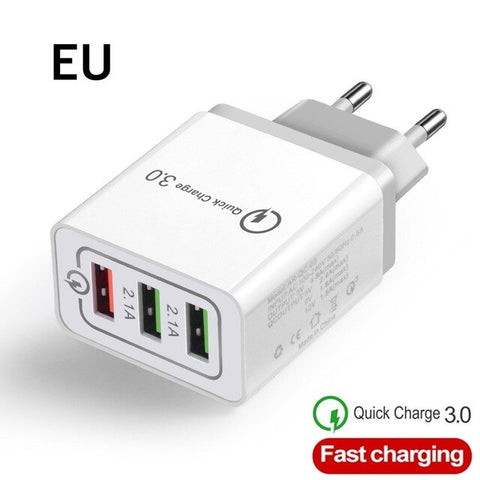 Universal 3 Port USB Charger EU/US Quick Charge 3.0 3A Fast USB Charger Quick Charge Compatible For iphone Samsung Xiaomi Huawei