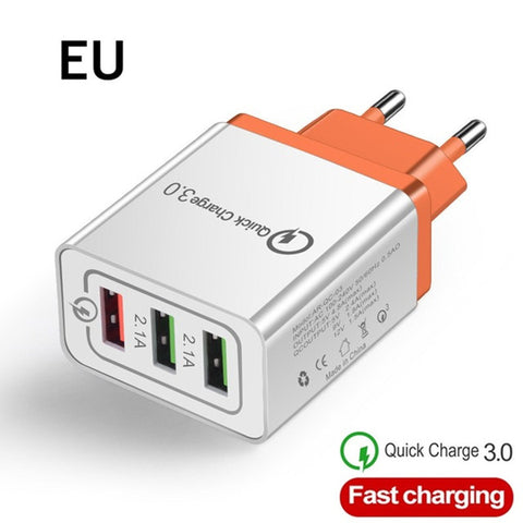 Universal 3 Port USB Charger EU/US Quick Charge 3.0 3A Fast USB Charger Quick Charge Compatible For iphone Samsung Xiaomi Huawei