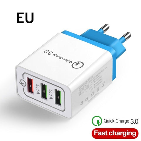 Universal 3 Port USB Charger EU/US Quick Charge 3.0 3A Fast USB Charger Quick Charge Compatible For iphone Samsung Xiaomi Huawei