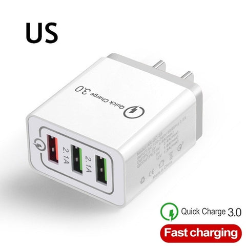 Universal 3 Port USB Charger EU/US Quick Charge 3.0 3A Fast USB Charger Quick Charge Compatible For iphone Samsung Xiaomi Huawei