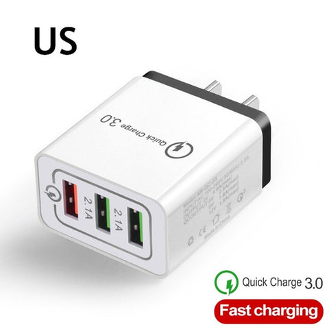 Universal 3 Port USB Charger EU/US Quick Charge 3.0 3A Fast USB Charger Quick Charge Compatible For iphone Samsung Xiaomi Huawei