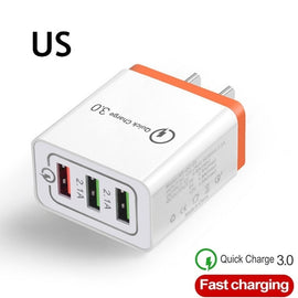 Universal 3 Port USB Charger EU/US Quick Charge 3.0 3A Fast USB Charger Quick Charge Compatible For iphone Samsung Xiaomi Huawei