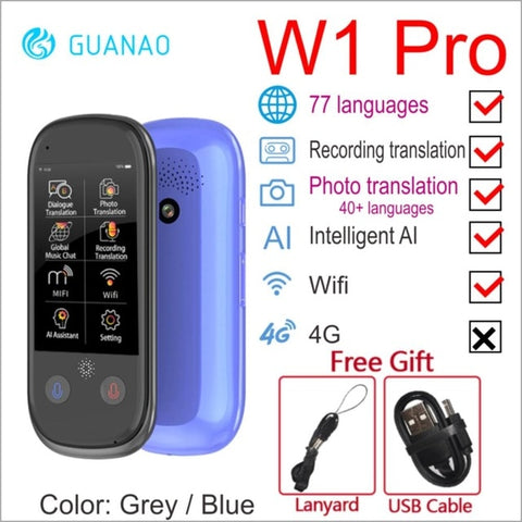 Boeleo W1 AI Simultaneous Voice Translator 4G Network Multi-language Portable Smart Voice Translator 2.8" Touch Screen 8G Memory