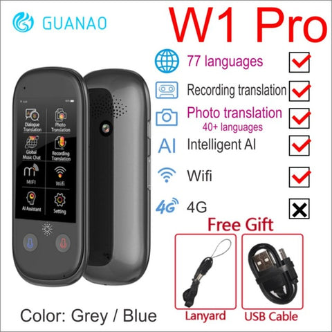 Boeleo W1 AI Simultaneous Voice Translator 4G Network Multi-language Portable Smart Voice Translator 2.8" Touch Screen 8G Memory